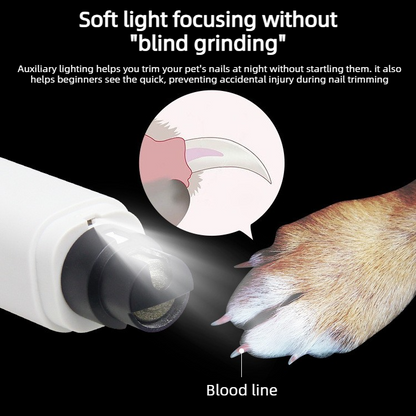 Rechargeable Electric Pet Nail Grinder with LED Light, Universal Grinder for Cats and Dogs - White V1265-AU-100-BAI