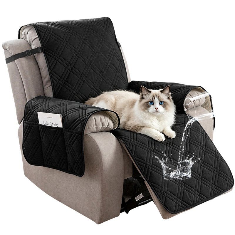 100% Waterproof Triple-Line Quilted Single Armchair Cushion, Non-Slip, Scratch-Resistant, Adjustable - Black-L V1265-AU-102-HEI-L