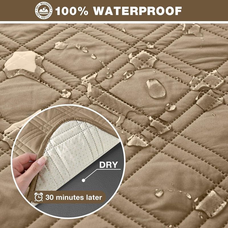 100% Waterproof Triple-Line Quilted Single Armchair Cushion, Non-Slip, Scratch-Resistant, Adjustable - Brown-L V1265-AU-102-ZONG-L
