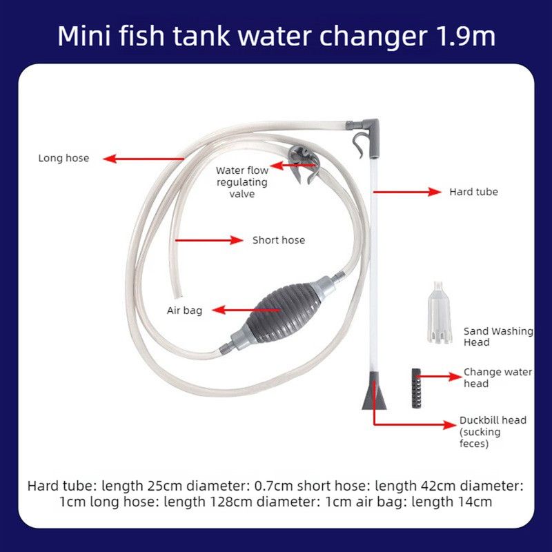 3-in-1 Aquarium Water Change Tool: Sand Cleaning / Waste Removal / Water Change, Siphon Pump - 1.9 m V1265-AU-104-1-9M