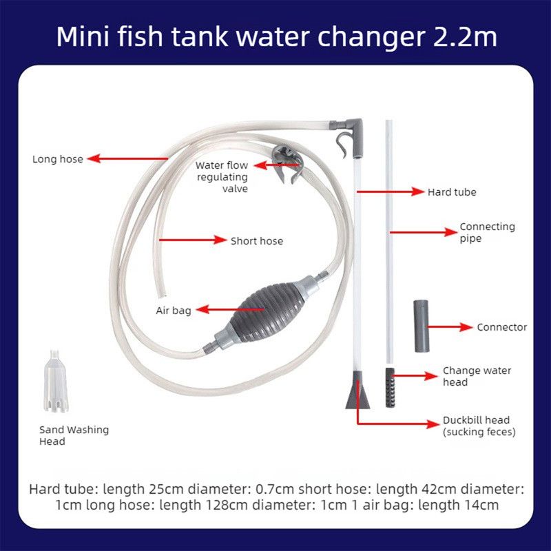 3-in-1 Aquarium Water Change Tool: Sand Cleaning / Waste Removal / Water Change, Siphon Pump - 2.2 m V1265-AU-104-2-2M
