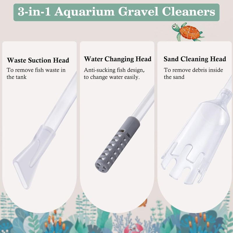 3-in-1 Aquarium Water Change Tool: Sand Cleaning / Waste Removal / Water Change, Siphon Pump - 2.2 m V1265-AU-104-2-2M