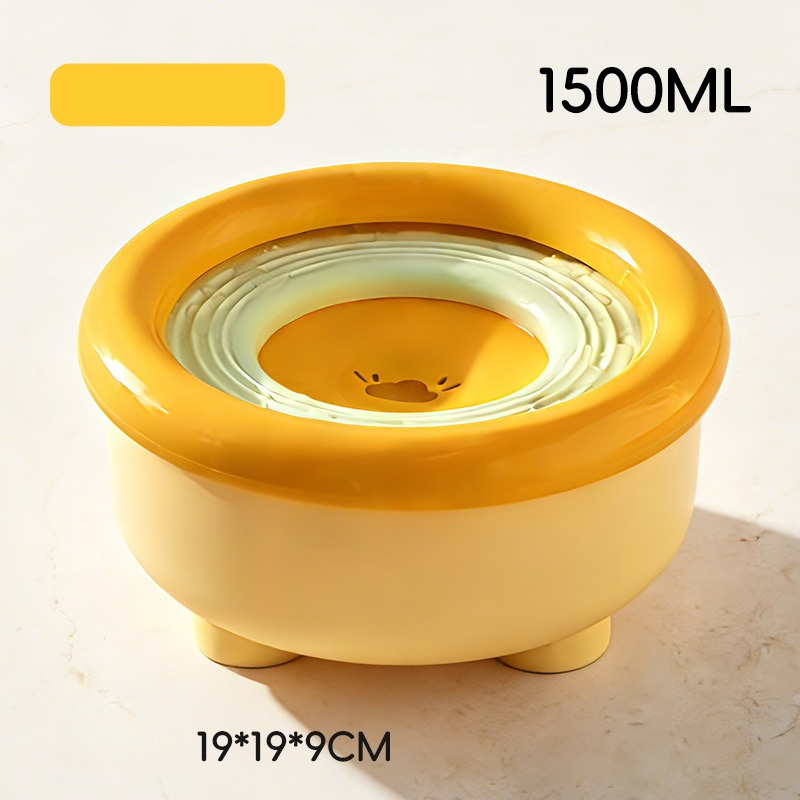 Anti-Splash Floating Pet Water Bowl, 1500ml Large Capacity, Tip-Proof and Chin-Dry Design - Yellow V1265-AU-105-HUANG