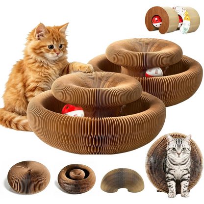 2-pack, Accordion-style Cat Scratcher, Versatile Foldable Corrugated Cardboard Scratching Board with Ball Toy V1265-AU-107-MU-2