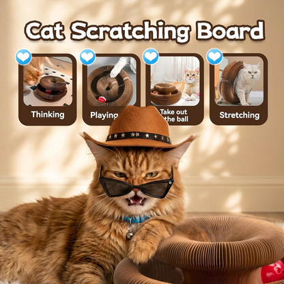 2-pack, Accordion-style Cat Scratcher, Versatile Foldable Corrugated Cardboard Scratching Board with Ball Toy V1265-AU-107-MU-2
