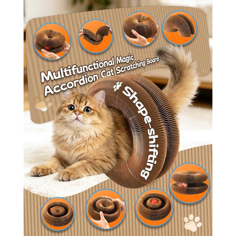 2-pack, Accordion-style Cat Scratcher, Versatile Foldable Corrugated Cardboard Scratching Board with Ball Toy V1265-AU-107-MU-2