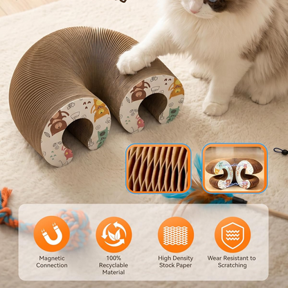 2-pack, Accordion-style Cat Scratcher, Versatile Foldable Corrugated Cardboard Scratching Board with Ball Toy V1265-AU-107-MU-2