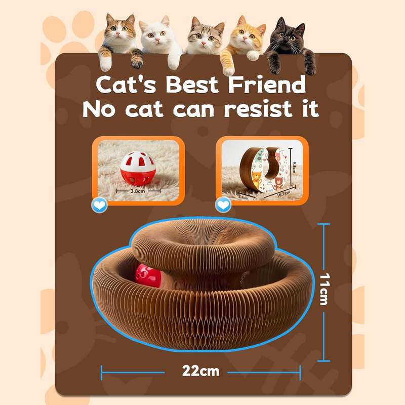2-pack, Accordion-style Cat Scratcher, Versatile Foldable Corrugated Cardboard Scratching Board with Ball Toy V1265-AU-107-MU-2