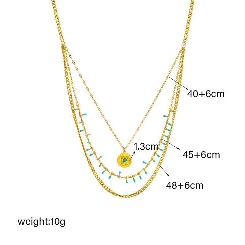 Bohemian-Style Three-Tier Turquoise Necklace with 18K Gold-Plated Titanium Collar Chain V1265-AU-121-JIN