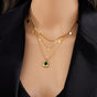 French Vintage Emerald Pendant Three-Tier Layered Necklace, 18K Gold-Plated Titanium Collier V1265-AU-124-JIN