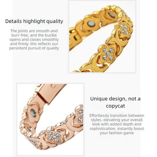 Lucky Clover Magnetic Bracelet with Free Heart Ring Set, Simple Everyday Women's Bracelet - Gold V1265-AU-127-JIN