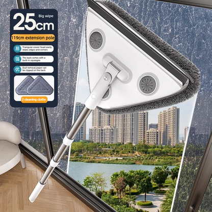 Telescopic Triangle Cleaning Mop with Squeegee, 2-in-1 Window Cleaner with 2 Replacement Pads V1265-AU-129-HUI