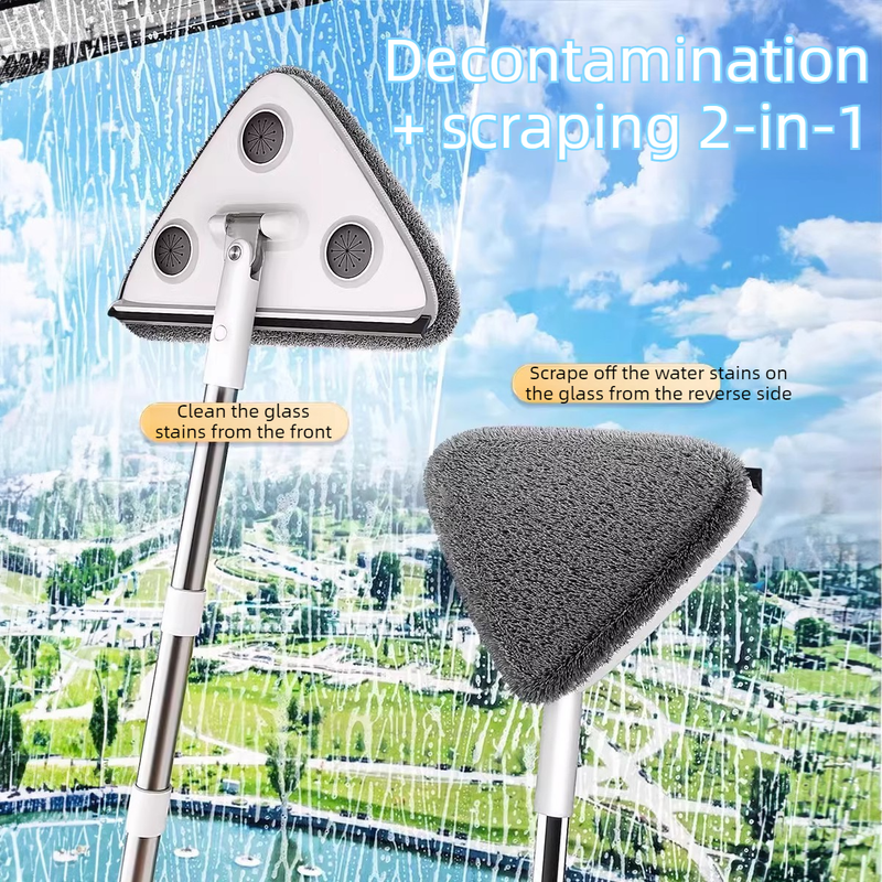 Telescopic Triangle Cleaning Mop with Squeegee, 2-in-1 Window Cleaner with 2 Replacement Pads V1265-AU-129-HUI