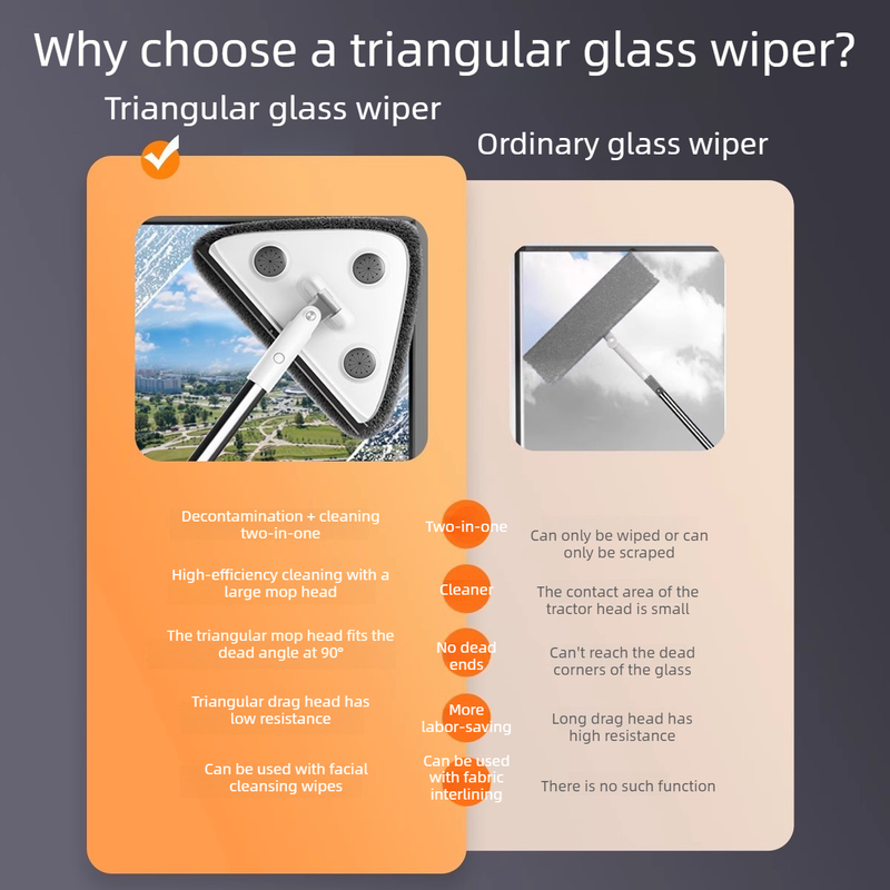 Telescopic Triangle Cleaning Mop with Squeegee, 2-in-1 Window Cleaner with 2 Replacement Pads V1265-AU-129-HUI