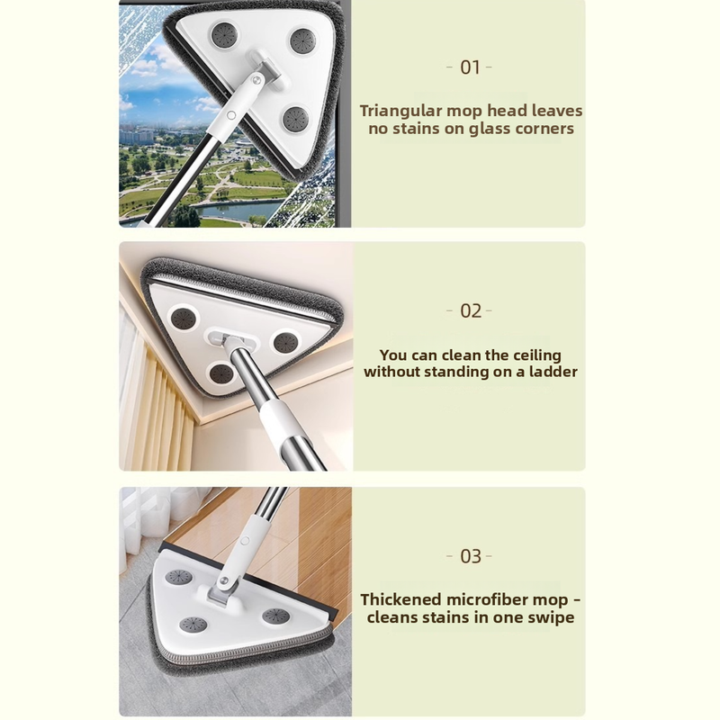 Telescopic Triangle Cleaning Mop with Squeegee, 2-in-1 Window Cleaner with 2 Replacement Pads V1265-AU-129-HUI