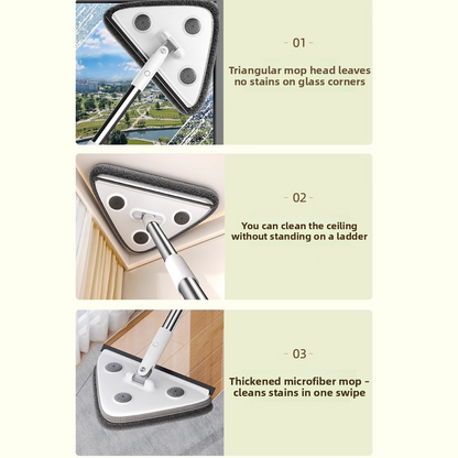 Telescopic Triangle Cleaning Mop with Squeegee, 2-in-1 Window Cleaner with 2 Replacement Pads V1265-AU-129-HUI