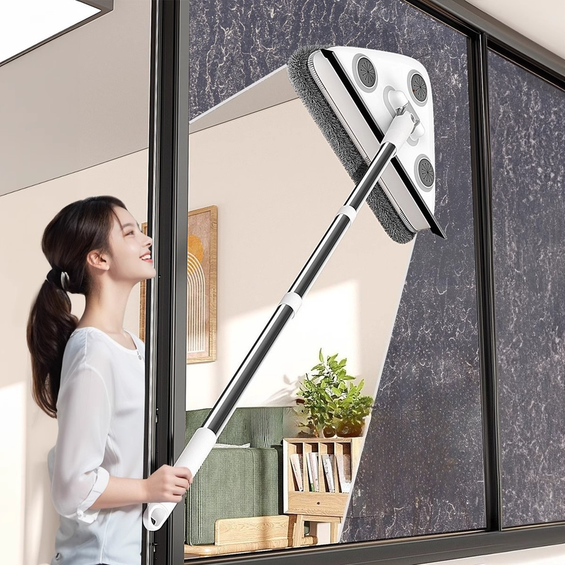 Telescopic Triangle Cleaning Mop with Squeegee, 2-in-1 Window Cleaner with 2 Replacement Pads V1265-AU-129-HUI