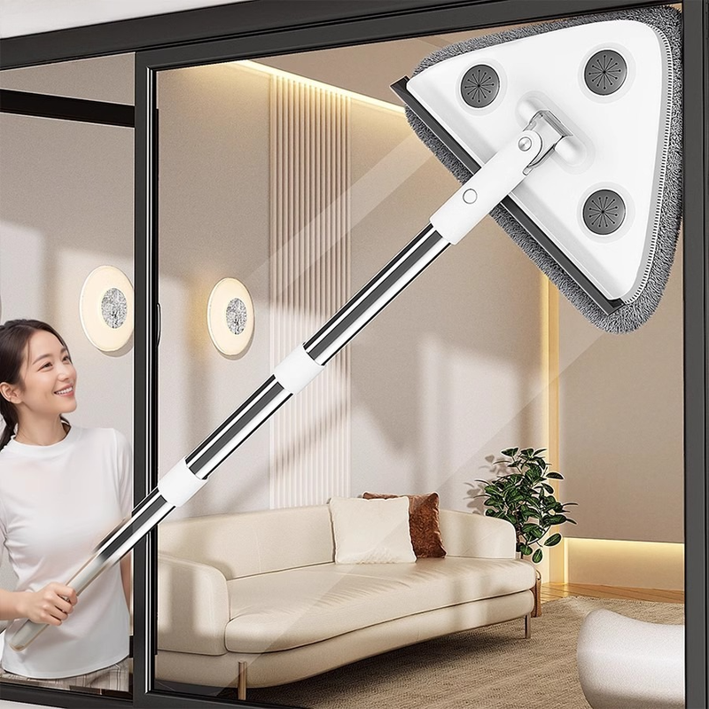 Telescopic Triangle Cleaning Mop with Squeegee, 2-in-1 Window Cleaner with 2 Replacement Pads V1265-AU-129-HUI