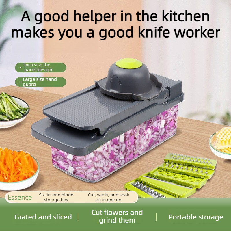 Kitchen Vegetable Slicer and Dicer, 15-Piece Set with Container, Safety Guard, Drain Basket, and Storage V1265-AU-133-CHENG