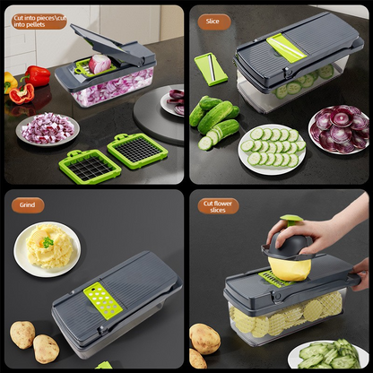 Kitchen Vegetable Slicer and Dicer, 15-Piece Set with Container, Safety Guard, Drain Basket, and Storage V1265-AU-133-CHENG