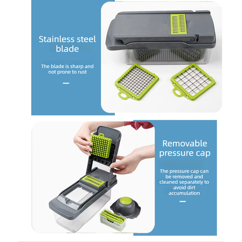 Kitchen Vegetable Slicer and Dicer, 15-Piece Set with Container, Safety Guard, Drain Basket, and Storage V1265-AU-133-CHENG