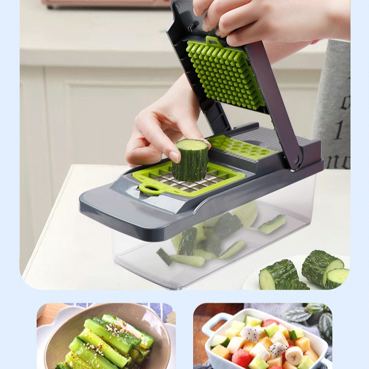 Kitchen Vegetable Slicer and Dicer, 15-Piece Set with Container, Safety Guard, Drain Basket, and Storage V1265-AU-133-CHENG