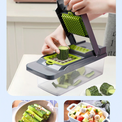 Kitchen Vegetable Slicer and Dicer, 15-Piece Set with Container, Safety Guard, Drain Basket, and Storage V1265-AU-133-CHENG