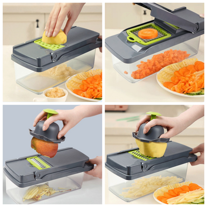 Kitchen Vegetable Slicer and Dicer, 15-Piece Set with Container, Safety Guard, Drain Basket, and Storage V1265-AU-133-CHENG