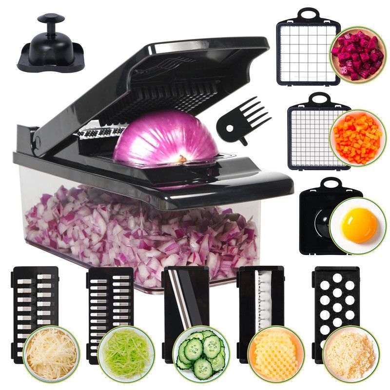 Kitchen Vegetable Slicer and Dicer, 15-Piece Set with Container, Safety Guard, Drain Basket, and Storage V1265-AU-133-HEI
