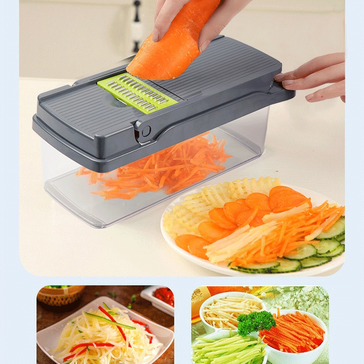 Kitchen Vegetable Slicer and Dicer, 15-Piece Set with Container, Safety Guard, Drain Basket, and Storage V1265-AU-133-HEI