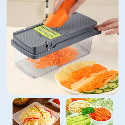 Kitchen Vegetable Slicer and Dicer, 15-Piece Set with Container, Safety Guard, Drain Basket, and Storage V1265-AU-133-HEI