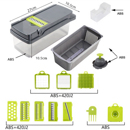 Kitchen Vegetable Slicer and Dicer, 15-Piece Set with Container, Safety Guard, Drain Basket, and Storage V1265-AU-133-LV