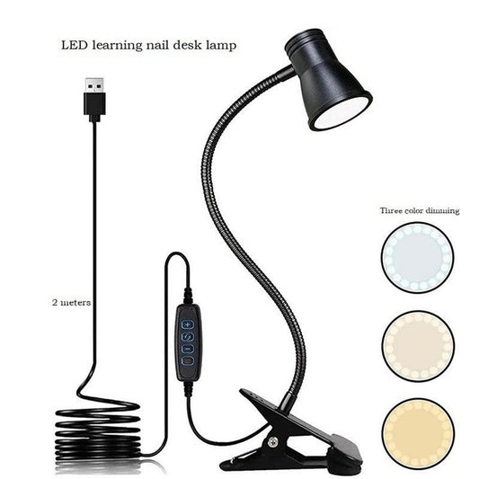 Clip-On LED Desk Lamp, 3 Color Modes & 3 Brightness Levels, Flexible Gooseneck Eye-Caring Light for Study, V1265-AU-135-HEI