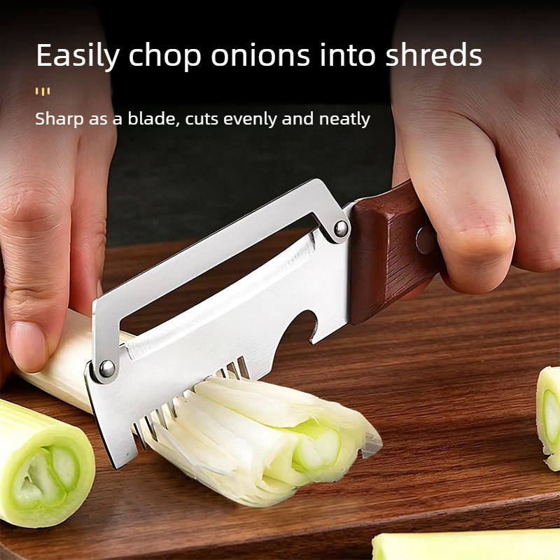2 Pack Multi-functional Stainless Steel Peeler Set, Wooden Handle Vegetable Peeler & Scallion Slicer with V1265-AU-136-2