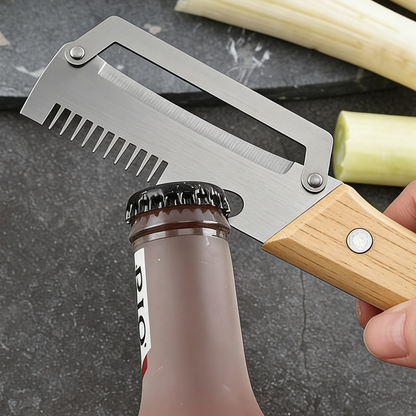 2 Pack Multi-functional Stainless Steel Peeler Set, Wooden Handle Vegetable Peeler & Scallion Slicer with V1265-AU-136-2