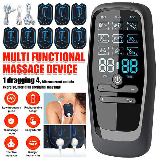 Portable Digital Massage Therapy Machine, USB Rechargeable Dual User Electric Pulse Massager for Neck Waist V1265-AU-143-HEI