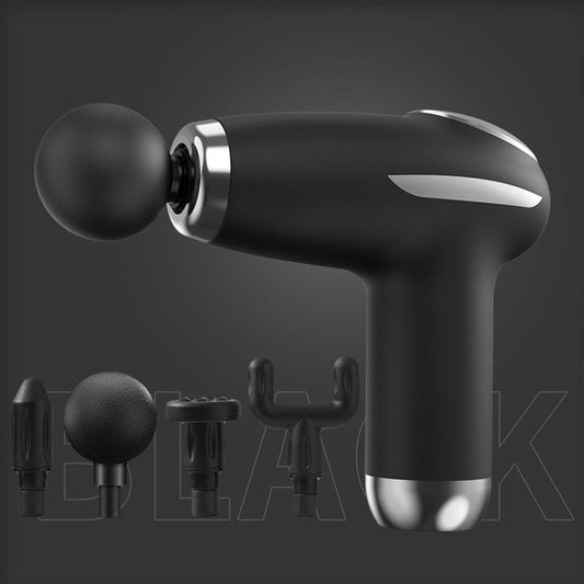 Black - Portable Mini Fascia Gun with 4 Massage Heads, Type-C Rechargeable Low-Noise Handheld Percussion V1265-AU-145-HEI