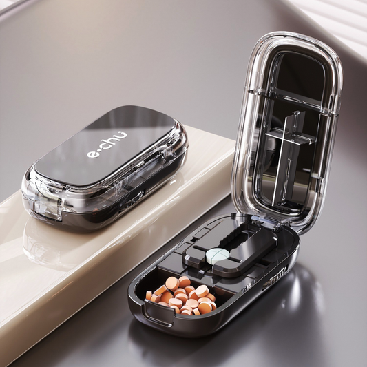 2-in-1 Pill Cutter with Storage Box, Adjustable Rotary Clip Pill Splitter for Halving and Quartering, V1265-AU-150-HEI
