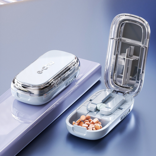 2-in-1 Pill Cutter with Storage Box, Adjustable Rotary Clip Pill Splitter for Halving and Quartering, V1265-AU-150-LAN