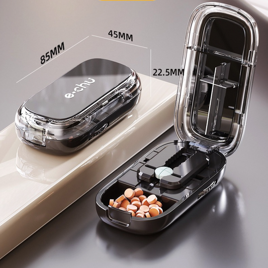 2-in-1 Pill Cutter with Storage Box, Adjustable Rotary Clip Pill Splitter for Halving and Quartering, V1265-AU-150-LAN