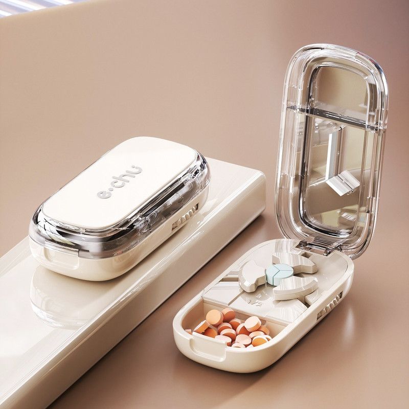 2-in-1 Pill Cutter with Storage Case, 1/2 & 1/3 Equal Parts Adjustable Tablet Splitter, Portable Travel V1265-AU-151-BAI
