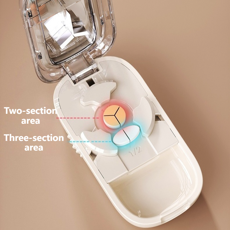 2-in-1 Pill Cutter with Storage Case, 1/2 & 1/3 Equal Parts Adjustable Tablet Splitter, Portable Travel V1265-AU-151-BAI