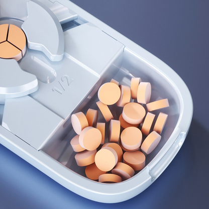 2-in-1 Pill Cutter with Storage Case, 1/2 & 1/3 Equal Parts Adjustable Tablet Splitter, Portable Travel V1265-AU-151-BAI