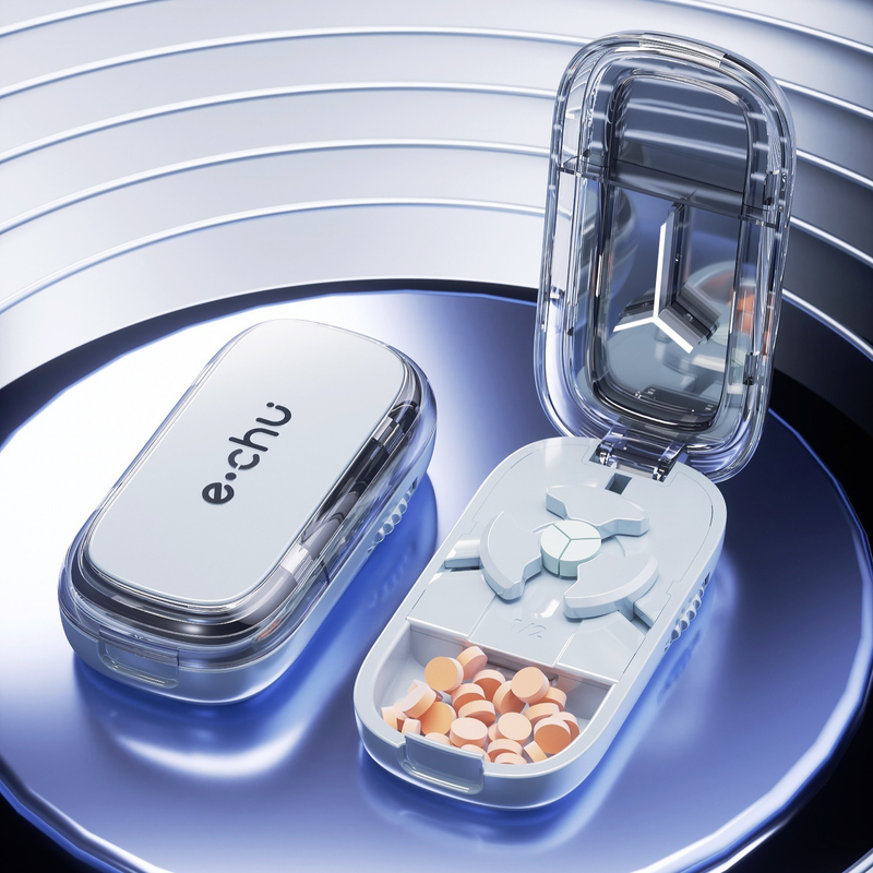 2-in-1 Pill Cutter with Storage Case, 1/2 & 1/3 Equal Parts Adjustable Tablet Splitter, Portable Travel V1265-AU-151-LAN