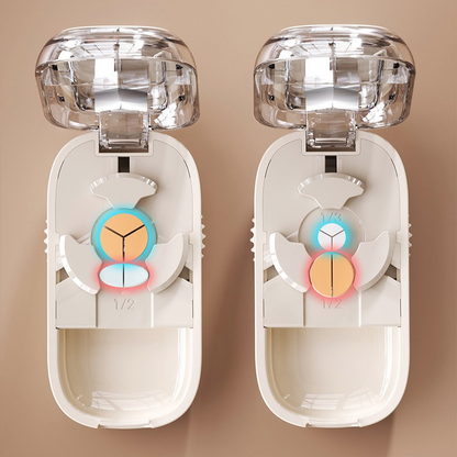2-in-1 Pill Cutter with Storage Case, 1/2 & 1/3 Equal Parts Adjustable Tablet Splitter, Portable Travel V1265-AU-151-LAN