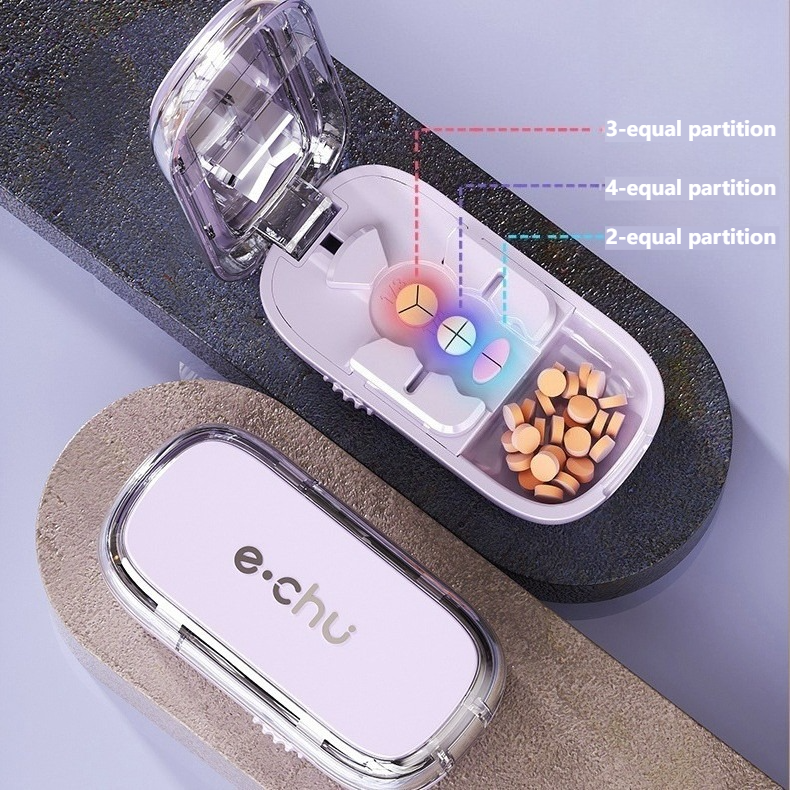 3-in-1 Pill Cutter with Storage Box, 2/3/4 Equal Parts Adjustable Tablet Splitter, Portable Travel Medicine V1265-AU-152-BAI
