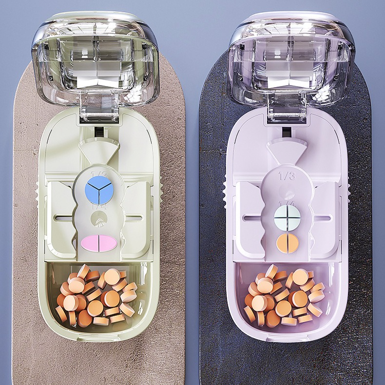 3-in-1 Pill Cutter with Storage Box, 2/3/4 Equal Parts Adjustable Tablet Splitter, Portable Travel Medicine V1265-AU-152-BAI