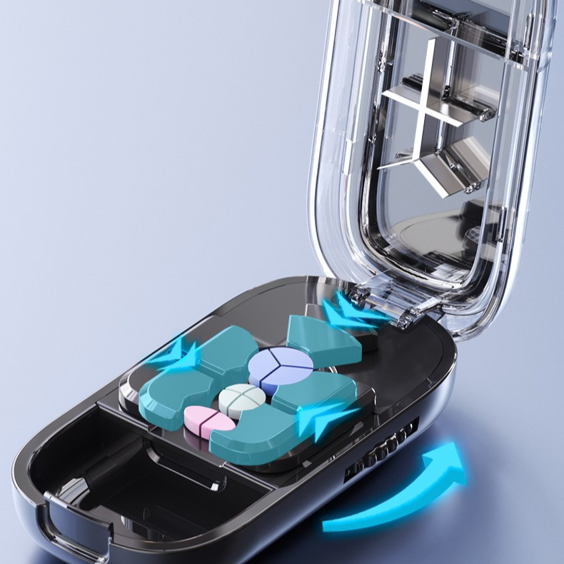 3-in-1 Pill Cutter with Storage Box, 2/3/4 Equal Parts Adjustable Tablet Splitter, Portable Travel Medicine V1265-AU-152-LV