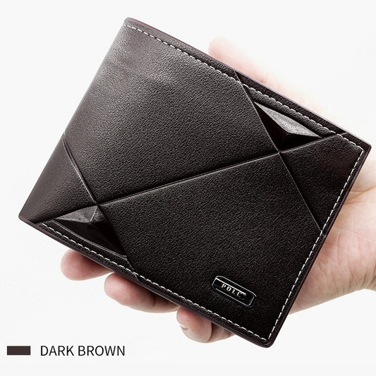 Men's Short Bifold PU Wallet, Geometric Embossed Billfold with Multiple Card Slots and Zipper Coin Pocket for V1265-AU-154-SHENKA
