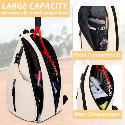 Multifunction Sling Tennis Bag, Waterproof Oxford Crossbody Sports Backpack, with Water Bottle Pocket & V1265-AU-155-BAI